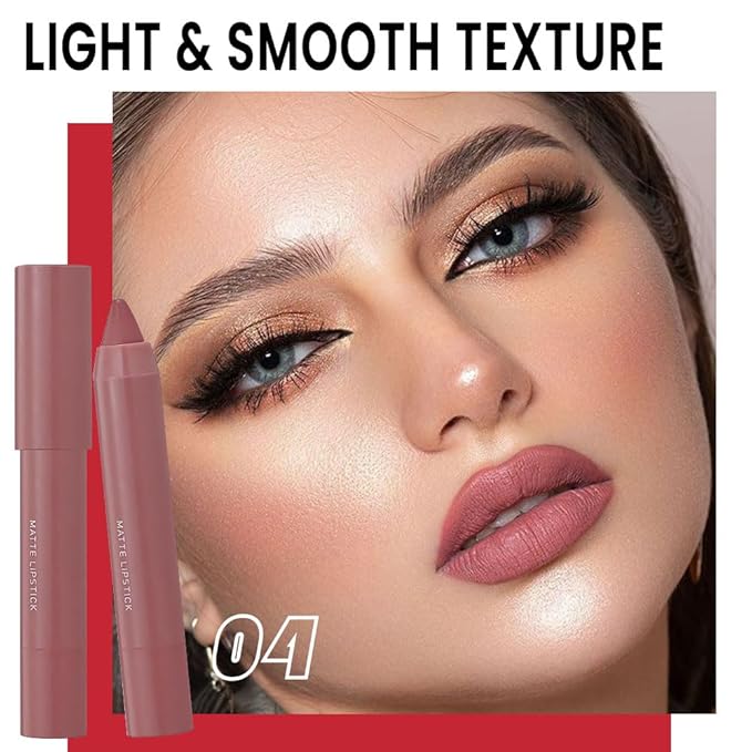 BINGBRUSH Lip Crayon Matte Longwear Lipstick Pack Set,Moisture Smooth Color Stick Ultimate Lip Crayon for Makeup Collection - Waterproof Velvet Lipgloss (2pcs 04#&07#, 2 Count (Pack of 1))