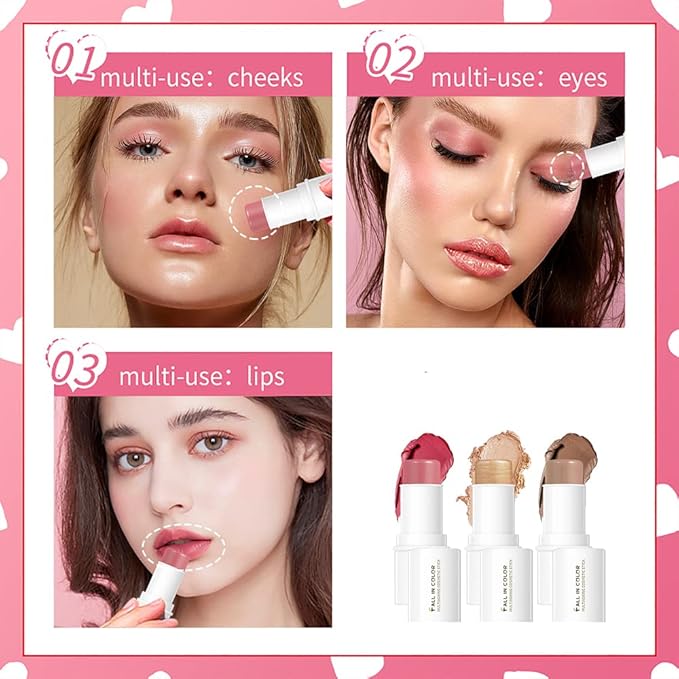 Blush Stick, Matte Cream Blush Stick for Cheeks, Lasting(05 Rose)