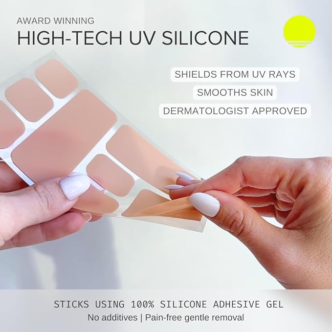 Sun Patch Hypoallergenic Sun-Screen Square Shaped Patches, 100% Silicone UPF-50 UV Protection, Reusable, 1 Pack/8 Squares, Sunkiss (Nude)