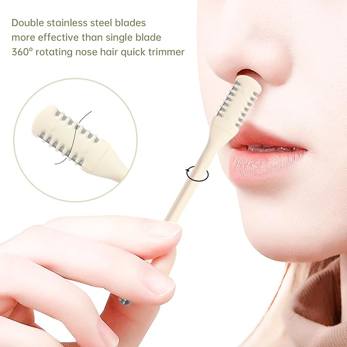 2-in-1 Nasal Hair Cutter for Women,3pcs Double Sided Nasal Hair Cutter,Nostril Hair Remover Tool, 360° Rotating Nose Hair Trimmer with Ear Digger for Men and Women Manual Nose Hair Trimmer