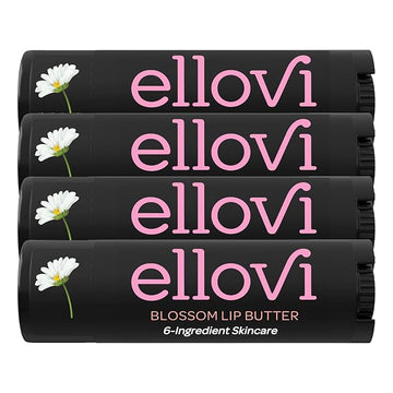 Ellovi Natural Lip Butter Lip Balm - Blossom - Pure Enough to Eat - Made With Just 6 Vegan Ingredients - Moisturizing Lip Care for All Day Hydration (4-Pack)