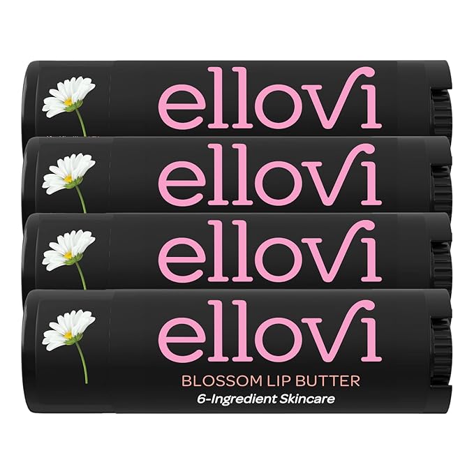 Ellovi Natural Lip Butter Lip Balm - Blossom - Pure Enough to Eat - Made With Just 6 Vegan Ingredients - Moisturizing Lip Care for All Day Hydration (4-Pack)