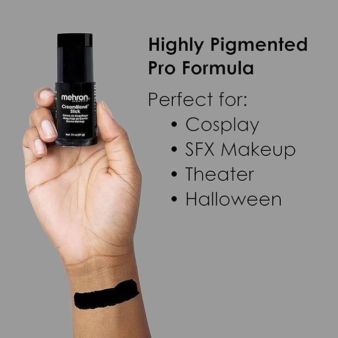 Mehron Makeup CreamBlend Stick | Face Paint, Body g) (Black) 75 oz