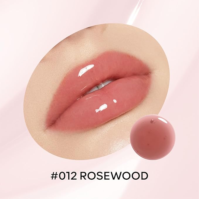 Hydrating Lip Glow Oil, Plumping Moisturizing Lip Oil Gloss, Smooth Lip Lines Plump Lip,Transparent Plumping Clear Glossy Tinted Balm Care 0.2Fl oz #Rosewood