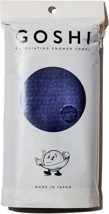 GOSHI Exfoliating Shower Towel - Rip-Resistant Exfoliating Washcloth for All Skin Types - Indigo Blue - Made in Japan