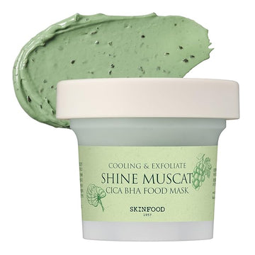 SKINFOOD Shine Muscat Cica BHA Food Mask – Soothing & Cooling Wash-Off Face Mask with Real Shine Muscat, Cica, and BHA – Exfoliating, Pore-Clearing, Vegan Korean Skincare, 180g