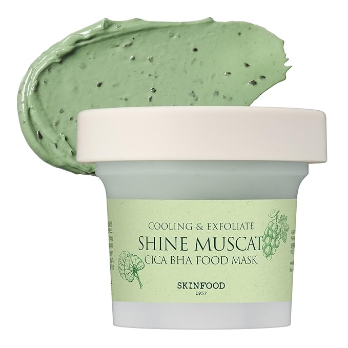 SKINFOOD Shine Muscat Cica BHA Food Mask – Soothing & Cooling Wash-Off Face Mask with Real Shine Muscat, Cica, and BHA – Exfoliating, Pore-Clearing, Vegan Korean Skincare, 180g