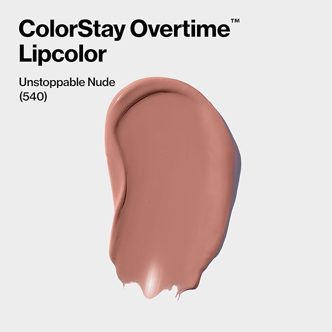 Revlon Liquid Lipstick with Clear Lip Gloss, ColorStay Overtime Lipcolor, Dual Ended with Vitamin E, 540 Unstoppable Nude, 0.07 Fl Oz