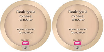 Neutrogena Mineral Sheers Lightweight Loose Powder Makeup Foundation with Vitamins A, C, & E, Sheer to Medium Buildable Coverage, Skin Tone Enhancer, Face Redness Reducer, Nude 40,.19 oz (Pack of 2)