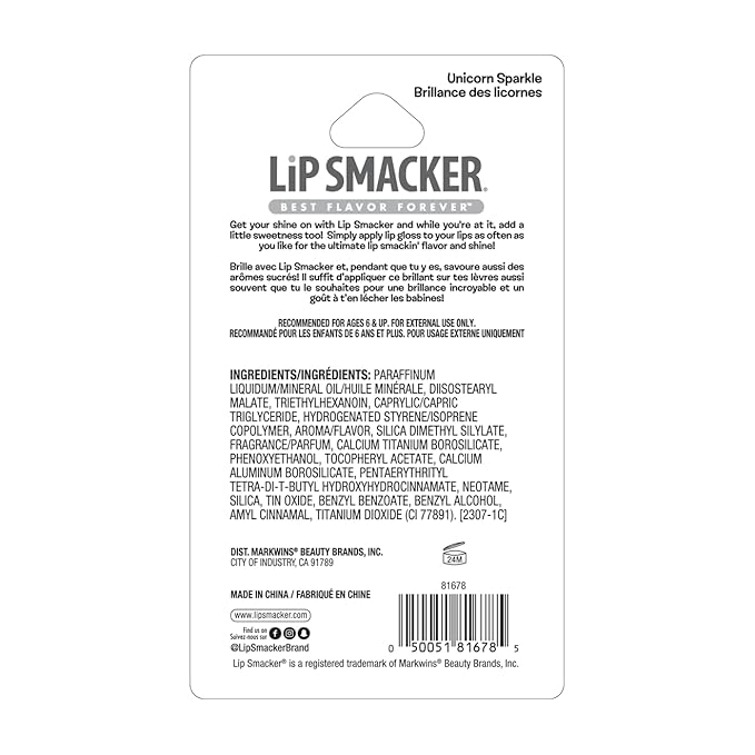 Lip Smacker Sparkle & Shine Lip Gloss, Blendable Glitter High Shine, Moisturizing Formula, Cruelty-Free - Unicorn Sparkle
