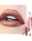 evpct Brown Bronze Metallic Glitter Lip Liner and Lipstick Combo Lip Gloss Stain Set Makeup for Women Long Lasting Waterproof 24, Hot Chocolate Metallic Shimmer Frosted Iridescent Liquid Lipstick 08