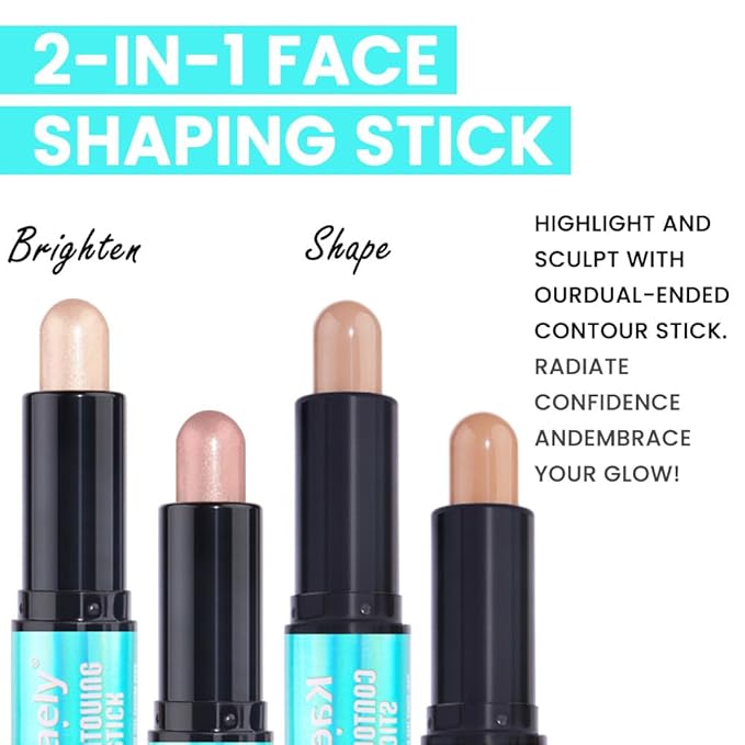 Kaely 2Pcs Cream Bronzer Highlighter Stick,Face Shaping Contouring Shades Makeup,01+03
