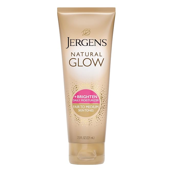 Jergens Natural Glow Self Tanner Body Lotion, Sunless Tanning, Fair to Medium Skin Tone, Daily Moisturizer with Coconut Oil, Vitamin E and Antioxidants, 7.5 Oz