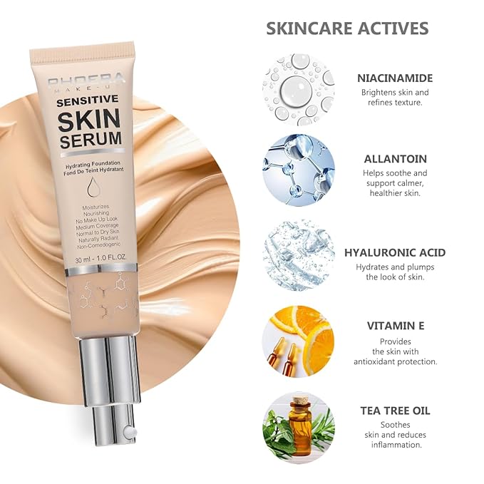 PHOERA Hydrating Essence Foundation,Waterproof and Light Long Lasting (N02 Nude)