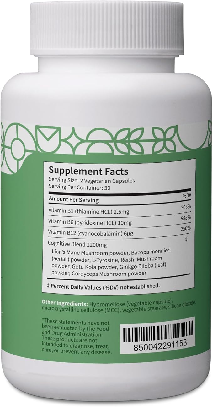 Pattern Wellness Cognitive Complex Supplement - Enhance Memory, Focus, and Clarity - Brain Health Support - 60 Vegetarian Capsules