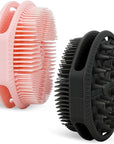 2-Pack Soft Silicone Dual-Sided Body Scrubber & Loofah | Gentle Exfoliating Shower Brush for Men & Women | Creates Rich Lather, Easy to Clean (Black & Pink)