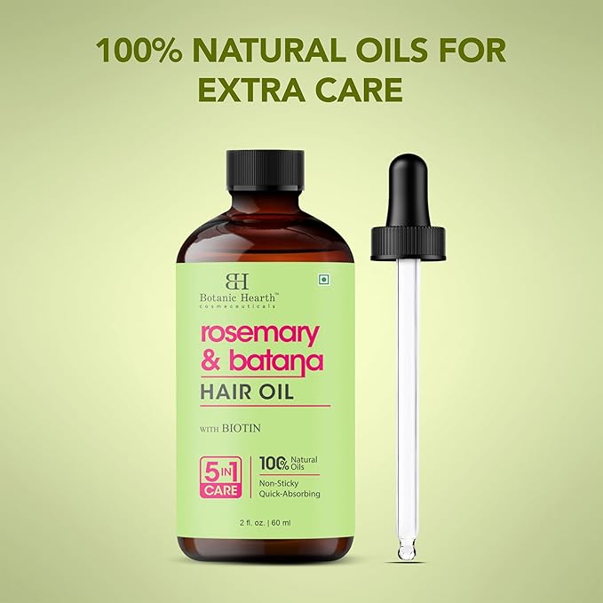 Botanic Hearth 100% Pure Rosemary Batana Oil For Hair Growth | Infused with Biotin, Jojoba & Castor Oil | Hair Oil Repairs Dry Damaged Hair, Strengthening, Healthier - Hair Tonic, 2.0 fl oz