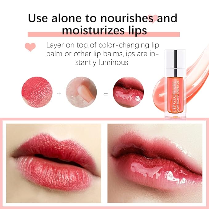 Hydrating Lip Glow Oil, Moisturizing Oil Gloss Transparent Toot Tinted Non-Sticky Nourishing Long Lasting Repairing Lightening Lines and Dry Lips Care Products (CORAL) 0.2 OZ