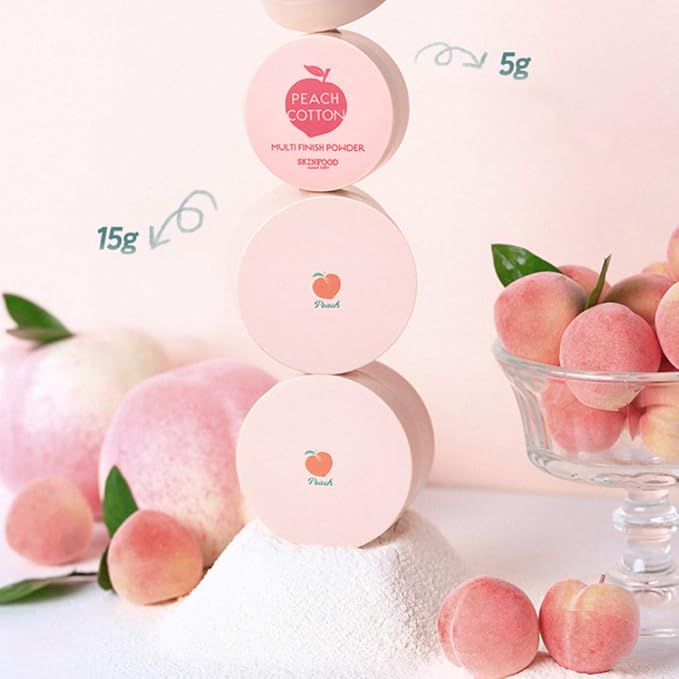 SKINFOOD Peach Cotton Multi Finish Powder 15g - Extract & Calamin Contained Sebum Control Silky Powder for Oily Skin, Stocking Stuffers, Sweet Peach Scent with Baby Skin