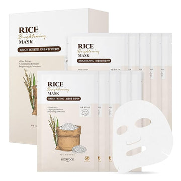 SKINFOOD Rice Daily Sheet Mask, Hydrating and Nourishing Face Mask with Rich Rice Essence, Vegan Korean Skincare for Smooth, Clear, Radiant Skin (10 EA)