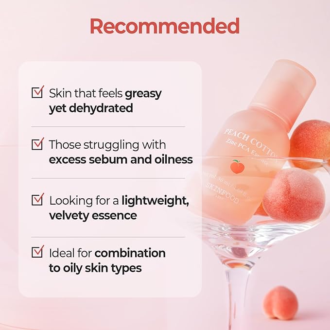 SKINFOOD Peach Cotton Zinc PCA Essence Serum Primer, Korean Skin Care Makeup Prep Hybrid Face Serum, Blurring Matte, Stocking Stuffers, Sebum Oil Control, Hydrating Primer for Sensitive (1.69 fl. oz.)