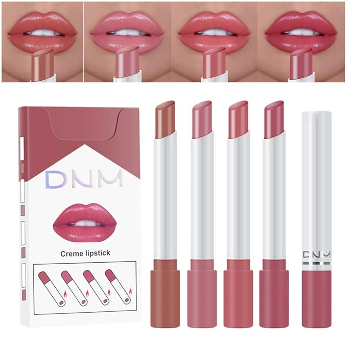 evpct 4Pcs Smoke Pipe Lip Color Changing Lipstick Little Smoke Cigarette Matte Lip Balm Set Kit for Women Beauty Lipstick and Lipliner Glossy Rose Pink Nude Lip Gloss Long Lasting 24