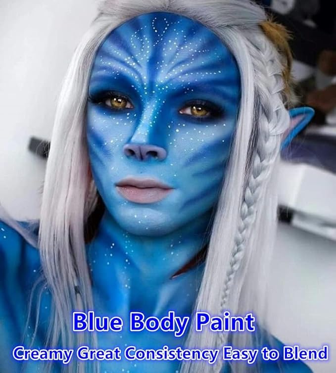 Go Ho Royal Blue Face Body Paint Stick,Easily Washable Formula Face Paint Stick,Non-toxic Full-coverage Cream Blue Body Paint for Halloween Cosplay SFX Mystique Smurf Clown Makeup