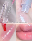 2Pcs Plumping Lip Gloss, Lustrous Dewy Finish Moisturizing Shimmer Color Changing Lip Stain Tinted Lip Balm Long Lasting Nourishing Reduce Lips Lines Plumping Serum Lip Oil Care