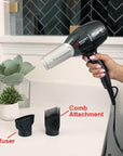 CHI Rocket Hair Dryer, Hair Dryer With Comb & Drying Nozzle Attachment, Quick-Drying For Shiny, Frizz-Free Hair, Lightweight & Low EMF