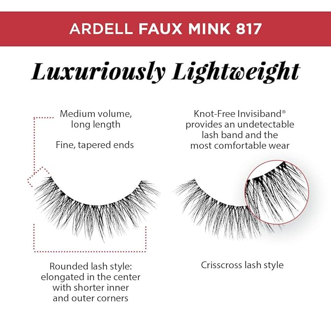 Ardell Faux Mink Lashes 817 – Lightweight, Knot-Free Invisiband Eyelashes for Natural Glam, 4 Pairs, 1 Pack
