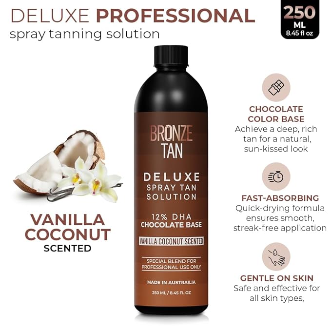 Bronze Tan Dark Spray Tan Solution – Professional Airbrush Tanning Liquid for Spray Tan Machines – Sunless Self-Tanning Formula for Salon & Home Use – Streak-Free, Natural Bronze Glow, 250ml