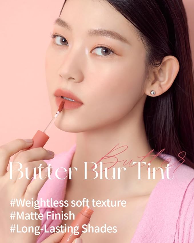 HOLIKA HOLIKA Butter Blur Lip Tint (08 LYCHEE) - Korean Matte Lip Tint, Lightweight High-Pigmented Lips, Velvety Silky Smooth K-Beauty Lip Makeup, Long Wearing Formula