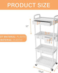 4 Tier Rolling Utility Cart with Drawer,REBECAT Utility Cart Made of Multifunctional Storage Organizer Tool for Kitchen,Bathroom,Living Room,Office(Gray)