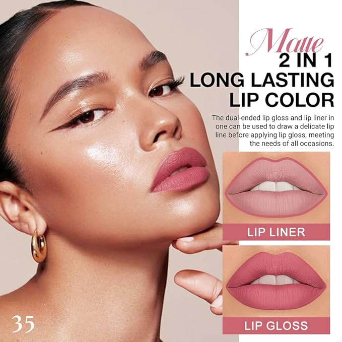 Kaely 2-in-1 Matte Lipstick and Lip Liner, Liquid Lip Stain Makeup for women Long Lasting Waterproof Smudge Proof, labiales matte mate larga duracion listip 24 hours originales, 35 Mauve Pink
