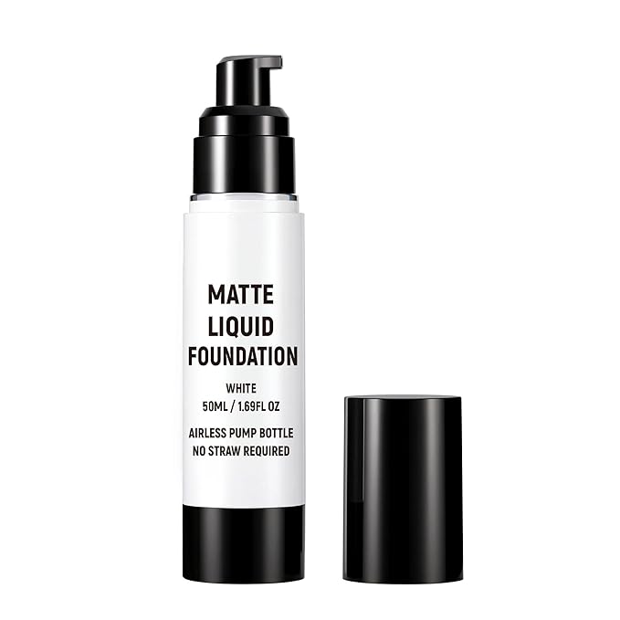 CCbeauty Clown White Liquid Makeup Foundation, White Face Painting Kit, Flawless & Full Coverage Demi Matte Finish, Professional Body Paint For Halloween Party, Skeleton, Joker, Mime, Goth Makeup