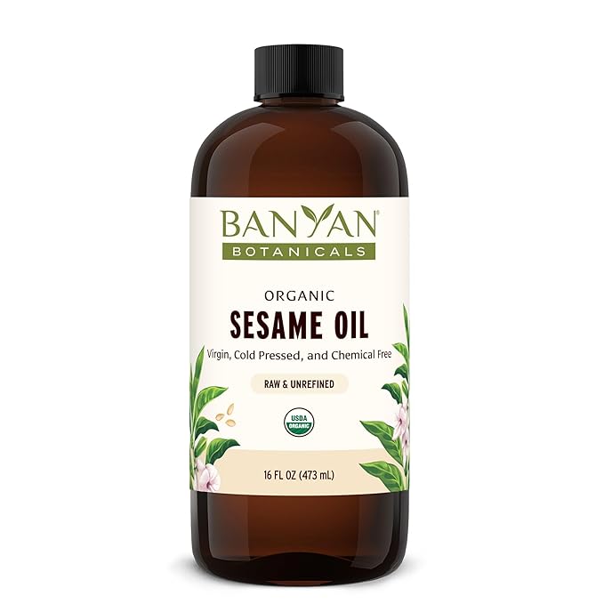 Banyan Botanicals Sesame Oil – Organic & Unrefined Ayurvedic Oil for Skin, Hair, Oil Pulling & More – Multiple Sizes – 16oz. – Non GMO Sustainably Sourced Vegan