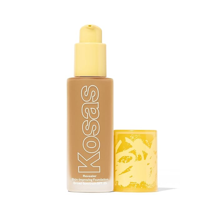 Kosas Revealer Skin-Improving Foundation with SPF 25 Protection - Hydrate, Brighten, Soothe, Plump, Protect Skin - Smoothing Texture, Natural Finish and Clean Formula - Medium Tan Neutral Olive 260