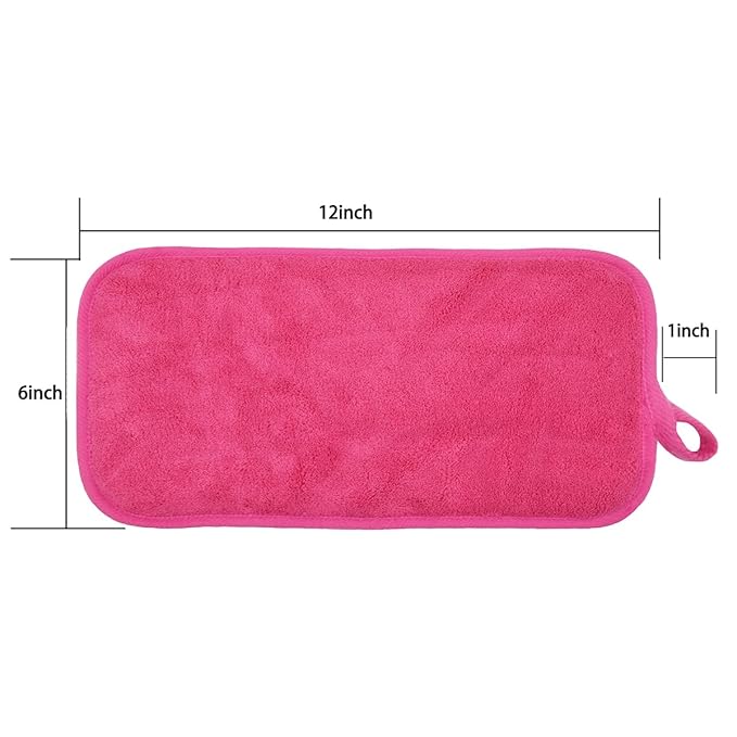 Makeup Remover Cloths for Face, Eye, Lips - Reusable Makeup Remover Pads Soft Microfiber Facial Cleansing Cloths 6 x 12 inch 12 Pack (Dark Pink)