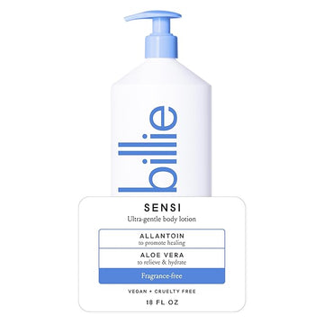 Billie Sensi Ultra-Gentle Women's Body Lotion, Fragrance-Free, Allantoin & Aloe Vera, 18 fl oz