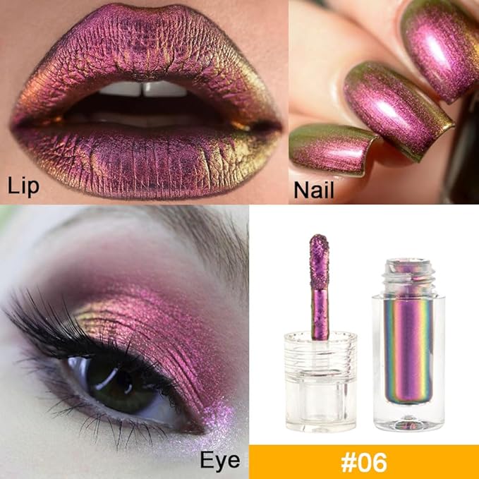 AMY'S DIARY Duochrome MultiChrome Chameleon Liquid Metallic Eyeshadow, High-Impact Multi-Dimensional Finish,Red Yello Silky Smooth and High Pigment Holographic Glitter Eyeshadow Makeup (#06)