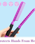 Chengu 2 Pcs Boar Bristles Double Sided Brush and Flat Iron Comb for Hair Straightening and Styling Knotty Unkempt Hair (Black, Purple)