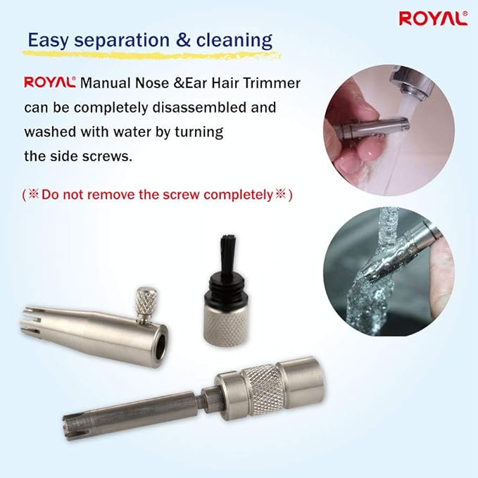 ROYAL [Made in Korea] Premium Nose Hair Trimmer for Men Silver Bullet, Manual, Battery-Free, Stainless, Waterproof, Painless with Patented Mechanism ET-3