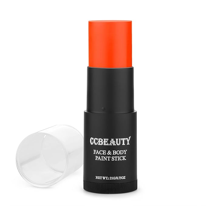 CCbeauty Neon Orange Face Paint Stick, UV Orange Face Painting Kit, Full Coverage SFX Makeup Foundation, Professional Non-Toxic Body Paint for Halloween Costume Cosplay Party, Glow In The Dark Makeup