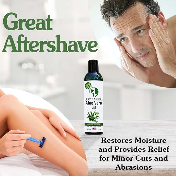 Earth's Daughter Organic Aloe Vera Gel from Fresh Cut 100% Pure Organic Aloe leaves – Fast Absorbing for Face, Skin, Hair & Body – Vegan, Unscented, Natural - 8 Oz USA Made