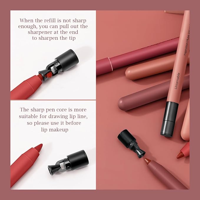 KISSIO Lip Liner,Creamy Lip Pencil,Long Lasting Lip Liner with Sharpener,Matte Finish,Smooth and Soft,Non-Dry,Easy to Use,Cruelty free,0.02 oz,08 Morocco