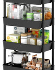 Sywhitta 6-Tier Plastic Rolling Utility Cart with Handle, Multi-Functional Storage Trolley for Office, Living Room, Kitchen, Movable Storage Organizer with Wheels, Black