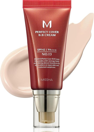 MISSHA M Perfect Cover BB Cream No.13 Bright Beige - Fair with Cool Undertone SPF 42 PA +++ 1.69 Fl Oz - Tinted Moisturizer with SPF