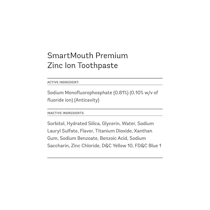 SmartMouth Premium Zinc Ion Toothpaste, Cavity, Enamel, and Plaque Help, Mild Mint, 3.4 oz, 3 Pack