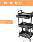3 Tier Rolling Utility Cart with Drawer,REBECAT Utility Cart Made of Multifunctional Storage Organizer Tool for Kitchen,Bathroom,Living Room,Office(Black)