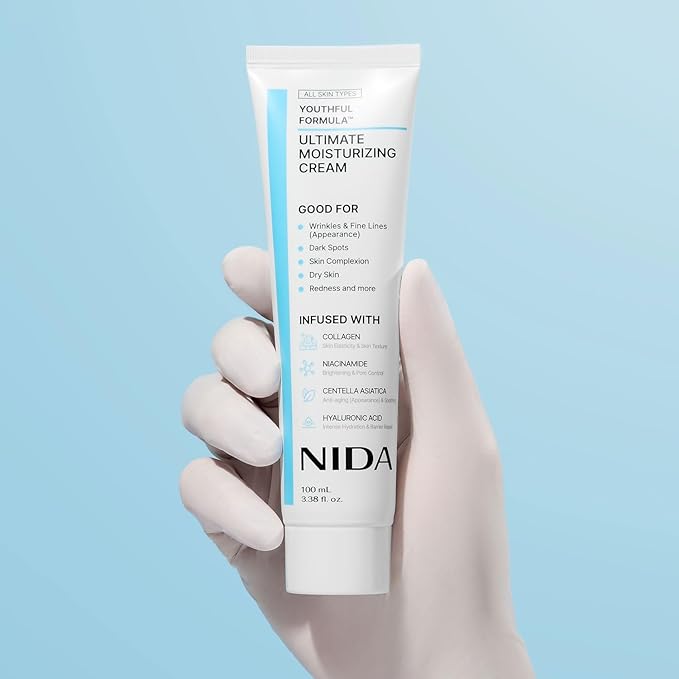 NIDA Youthful Formula™ Ultimate Moisturizing Cream | Centella Asiatica, Niacinamide, Hyaluronic Acid, Collagen | Wrinkles, Fine Lines, Dark Spots, Dry Skin, Redness | 3.38 fl. oz., 100ml